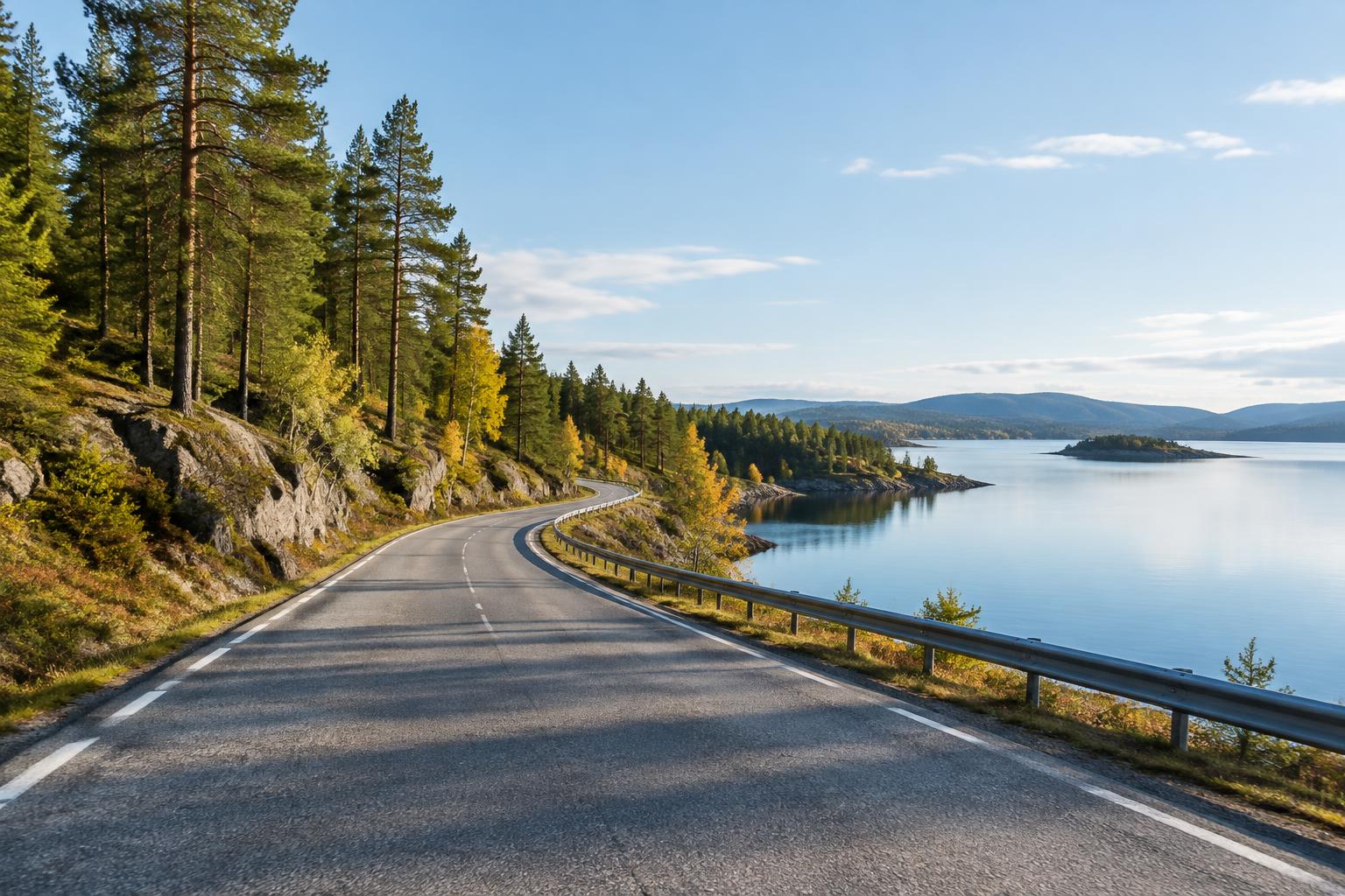 En slingrande väg vid en svensk sjö